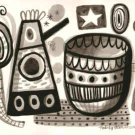 Small ink drawing on watercolor paper