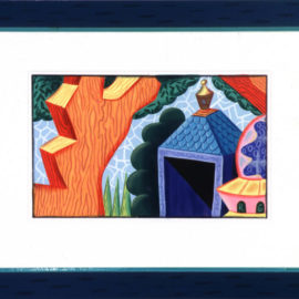 "This Garden Shed" 1989 Gouache and colored pencil on paper with a painted frame. 20 x 27.