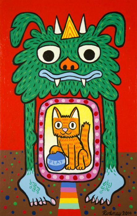 Dharma Protector Green - Acrylic on wood panel - 15 x 9 inches