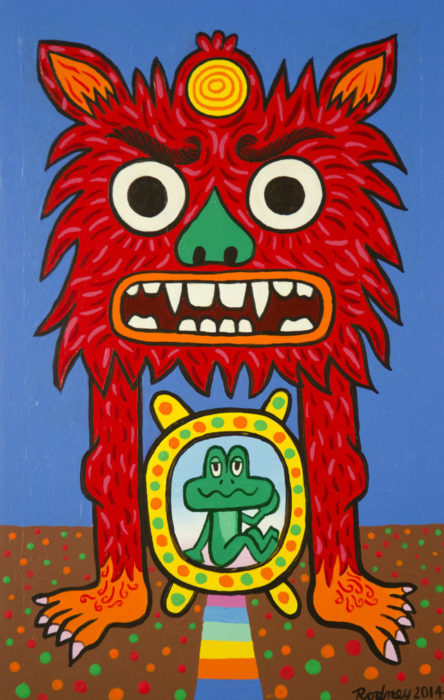Dharma Protector Red - Acrylic on wood panel - 15 x 9 inches