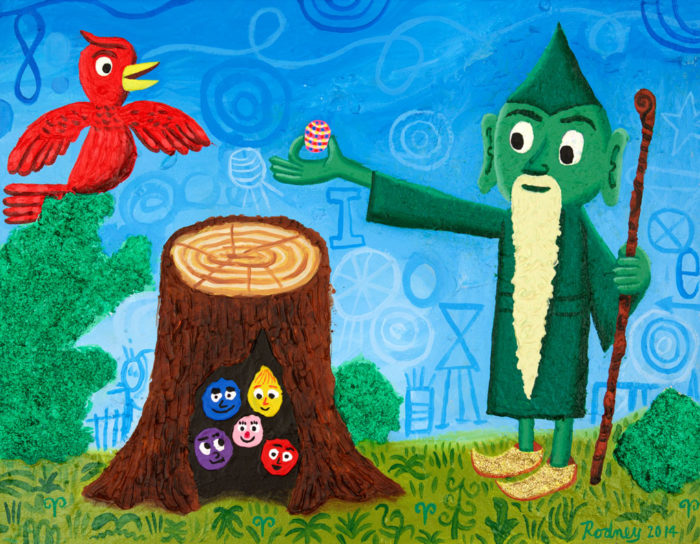 Feeding Red Bird - Acrylic on canvas with glitter - 2014